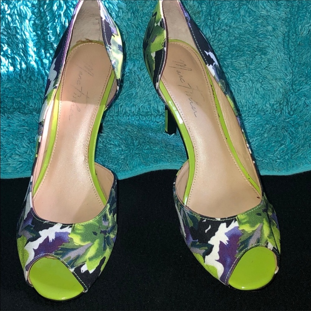 Marc Fisher multi color Satin Peep toe pumps